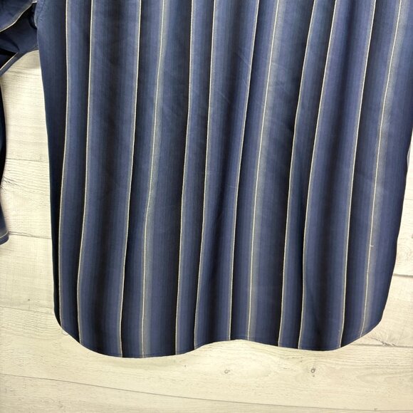 Tommy Bahama Mens Large 100% Silk Shirt Blue Black Stripe Washable Button Down - Picture 10 of 13